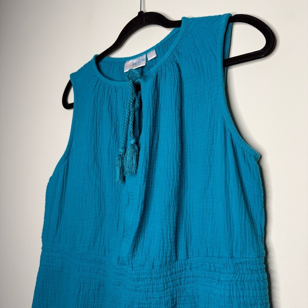 BELLE BEACH KIM GRAVEL Blue 100% Cotton Resort Boho Coastal Lagenlook Mini Dress - Picture 3 of 8
